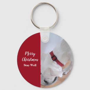 Niedlicher Welpenhund trinkt Wasser Weihnachten Ro Schlüsselanhänger