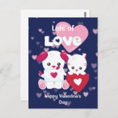 Niedlicher Welpenhund und Kitty Cat Valentine Postkarte (Vorne/Hinten)