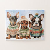Niedlicher Welpenhund Weihnachts-Welpen Weihnachte Puzzle (Horizontal)