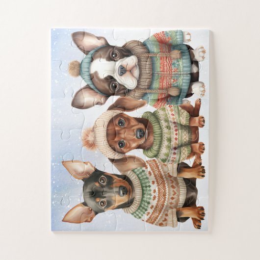 Niedlicher Welpenhund Weihnachts-Welpen Weihnachte Puzzle (Vertikal)