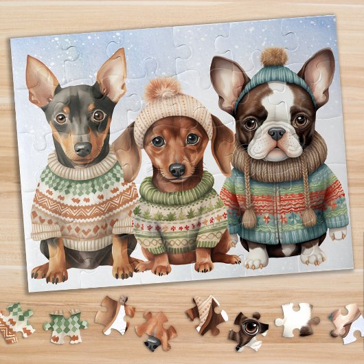 Niedlicher Welpenhund Weihnachts-Welpen Weihnachte Puzzle