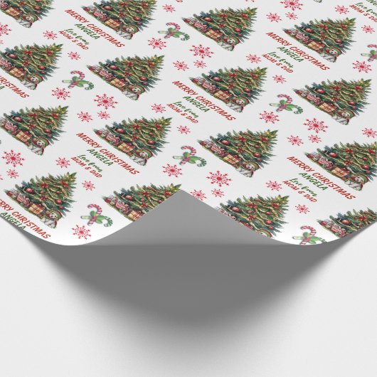 Niedlicher Welpenhund Weihnachtsbaum Kinder Geschenkpapier (Ecke)