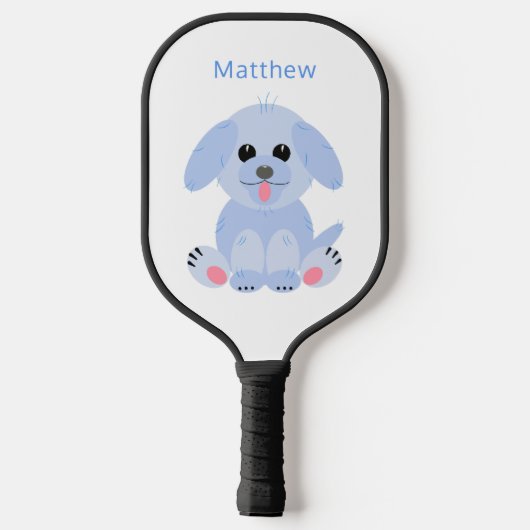 Niedlicher Welpenkartoon Dog Personalisiert Pastel Pickleball Schläger (Rückseite)