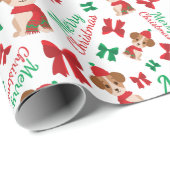 Niedlicher Welpenurlaub Red & Green Bow Frohe Weih Geschenkpapier (Rolleneckpunkt)