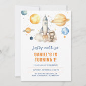 Niedlicher Weltraumplanet Junge zum ersten Geburts Einladung (Vorderseite)