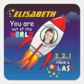 Niedlicher Weltraumraketenschiff vom Geburtstag Quadratischer Aufkleber (Vorderseite)