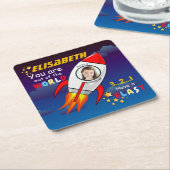 Niedlicher Weltraumraketenschiff vom Geburtstag Rechteckiger Pappuntersetzer (angewinkelt)