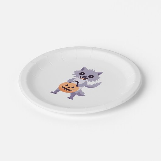 Niedlicher Werewolf mit Tellern für Trick- oder Tr Pappteller (Schrägansicht)