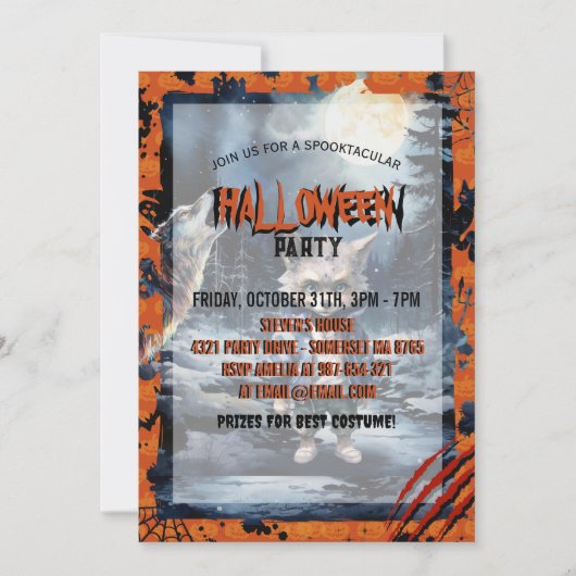 Niedlicher Werewolf-Wasserfarbenwald Einladung (Vorderseite)