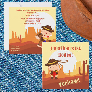Niedlicher Western Cowboy 1. Rodeo 1 Geburtstag Einladung