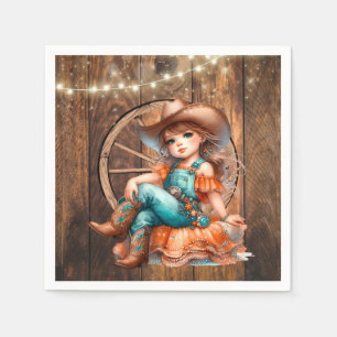 Niedlicher Western Cowgirl Geburtstagsparty Serviette
