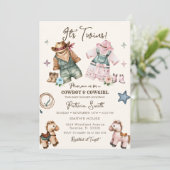 Niedlicher Western Cowgirl und Cowboy Twin Baby Du Einladung (Stehend Vorderseite)