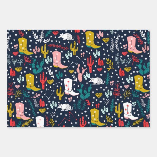 Niedlicher Western Cowgirl Wrapping Paper Geschenkpapier Set (Vorderseite 3)