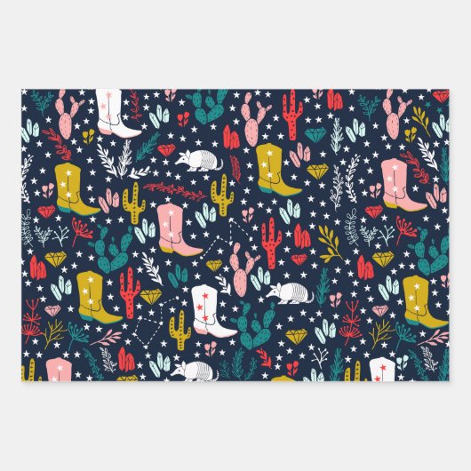 Niedlicher Western Cowgirl Wrapping Paper Geschenkpapier Set (Vorderseite)