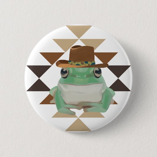 Niedlicher Western Frosch mit Cowboy-Hut Button (Vorderseite)