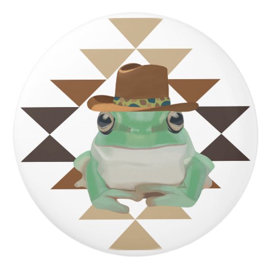 Niedlicher Western Frosch mit Cowboy-Hut Keramikknauf (Vorderseite)
