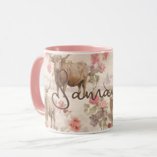 Niedlicher Western Hochkühe Rustikal rosa Flora Tasse
