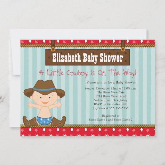 Niedlicher Western Kleine Cowboy Babydusche Einlad Einladung (Vorderseite)