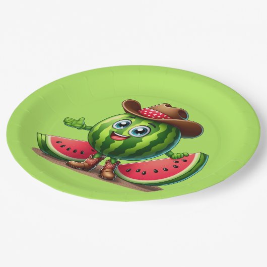 Niedlicher Western Sommerwassermelone Party Pappteller (Schrägansicht)