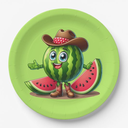 Niedlicher Western Sommerwassermelone Party Pappteller (Vorderseite)