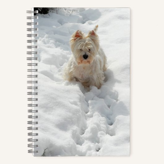 Niedlicher Westie Dog im Snow-Notebook-Journal Notizblock (Vorderseite)
