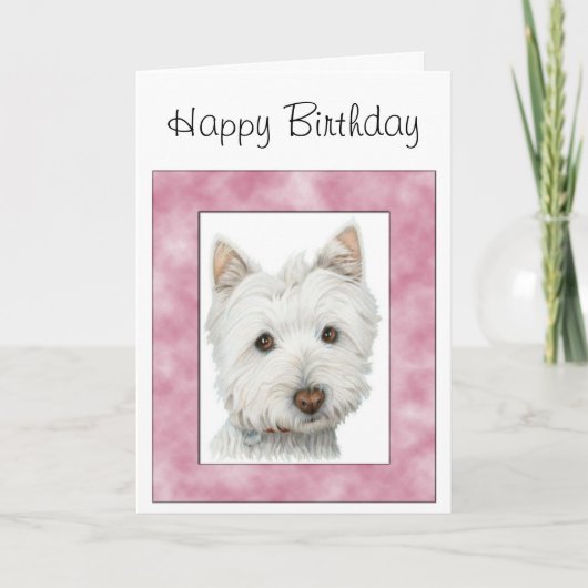 Niedlicher Westie Hund in rosa Rahmen Art Karte (Vorderseite)