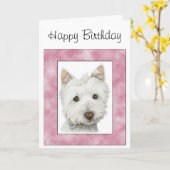 Niedlicher Westie Hund in rosa Rahmen Art Karte (Gelbe Blume)
