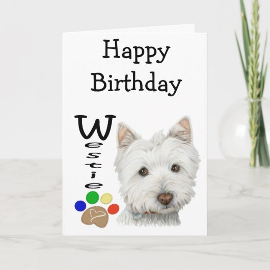 Niedlicher Westie Hund und Paw Art Karte (Vorderseite)