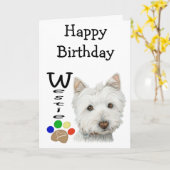Niedlicher Westie Hund und Paw Art Karte (Gelbe Blume)