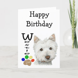 Niedlicher Westie Hund und Paw Art Karte