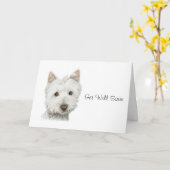 Niedlicher Westie Hund wird bald gut Karte (Gelbe Blume)