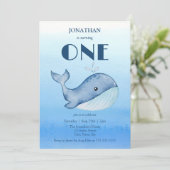Niedlicher Whale Blue Sea 1. Geburtstag Einladung (Stehend Vorderseite)