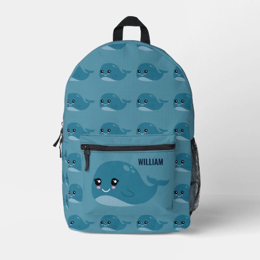 Niedlicher Whale-Muster-Individuelle Name Bedruckter Rucksack (Vorderseite)