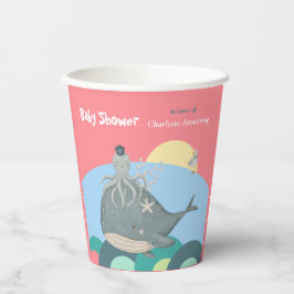 Niedlicher Whale Tintenfisch Pink Babydusche Pappbecher