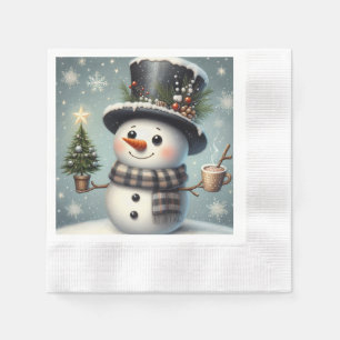 Niedlicher Whimisky Weihnachten/Winterschneemann Serviette