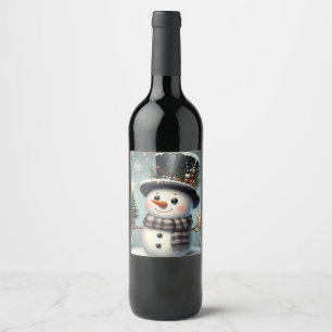 Niedlicher Whimisky Weihnachten/Winterschneemann Weinetikett
