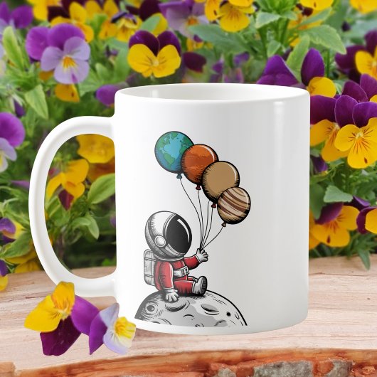 Niedlicher whimsical Astronaut, Weltraum, Planeten Kaffeetasse