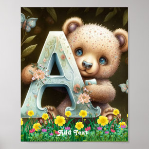 Niedlicher Whimsical Baby Bear mit Alphabet A Poster