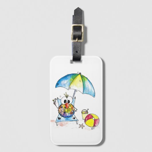 Niedlicher Whimsical Bird am Strand Gepäckanhänger (Vorderseite Vertikal)