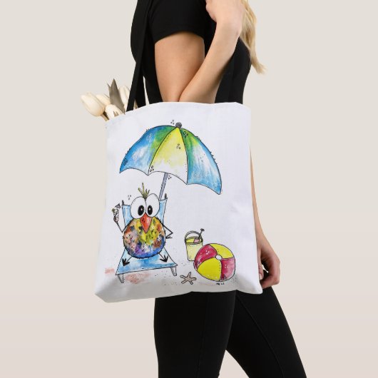 Niedlicher Whimsical Bird am Strand Tasche (Von Nahem)