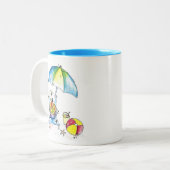 Niedlicher Whimsical Bird am Strand Zweifarbige Tasse (Vorderseite Links)