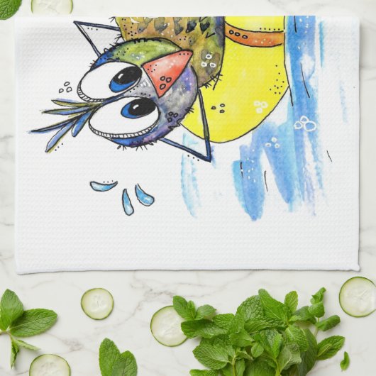 Niedlicher Whimsical Bird auf Floß Geschirrtuch (Gefaltet)