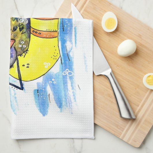 Niedlicher Whimsical Bird auf Floß Geschirrtuch (Viertel Falte)