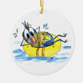 Niedlicher Whimsical Bird auf Floß Keramik Ornament (Vorne)