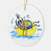 Niedlicher Whimsical Bird auf Floß Keramik Ornament (Links)