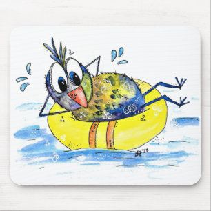 Niedlicher Whimsical Bird auf Floß Mousepad