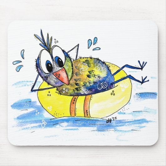 Niedlicher Whimsical Bird auf Floß Mousepad (Vorne)