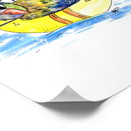 Niedlicher Whimsical Bird auf Floß Poster (Ecke)