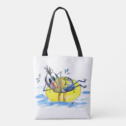 Niedlicher Whimsical Bird auf Floß Tasche (Rückseite)