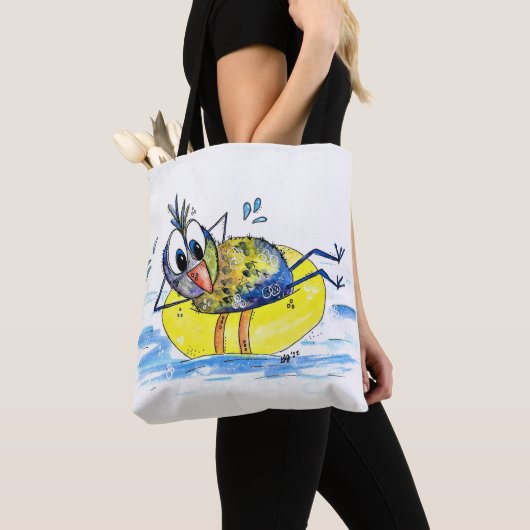 Niedlicher Whimsical Bird auf Floß Tasche (Von Nahem)